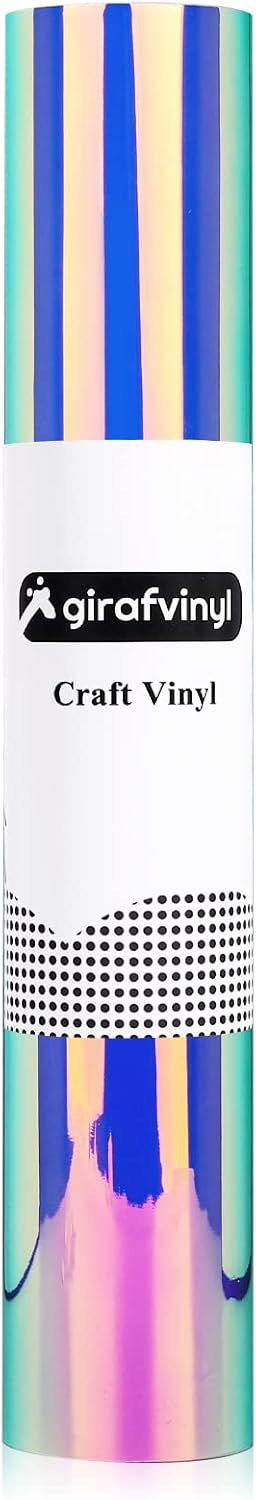 GIRAFVYINL – Rollo de vinilo adhesivo permanente de ópalo holográfico azul de 12 pulgadas x 10 pies para cricut, decoración del hogar y el