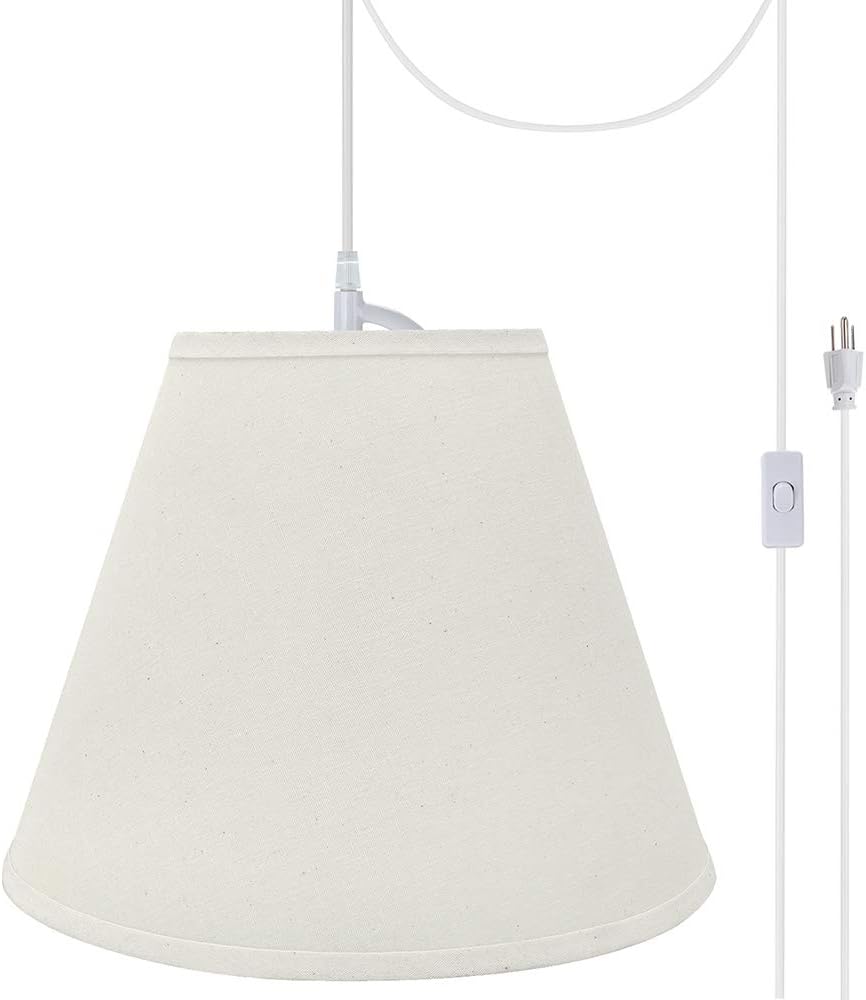 Aspen Creative, 72290-21 Kit de conversión de luz colgante con pantalla de tela imperio de tapa dura, 14 pulgadas de ancho, color blanco