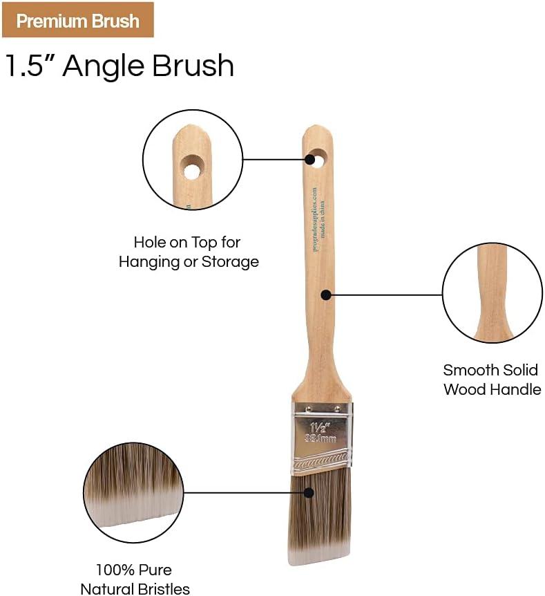 Vermeer Pinceles de pintura, paquete de 6, pinceles de banda angular de 1.5 pulgadas para todas las pinturas y manchas de látex, óleo, mejoras para
