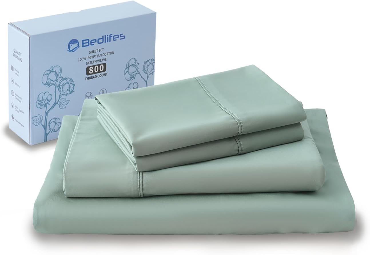 Bedlifes Sábanas refrescantes de 800 hilos 100% algodón egipcio, sábanas refrescantes suaves y transpirables de tejido satinado, sábanas de hotel de