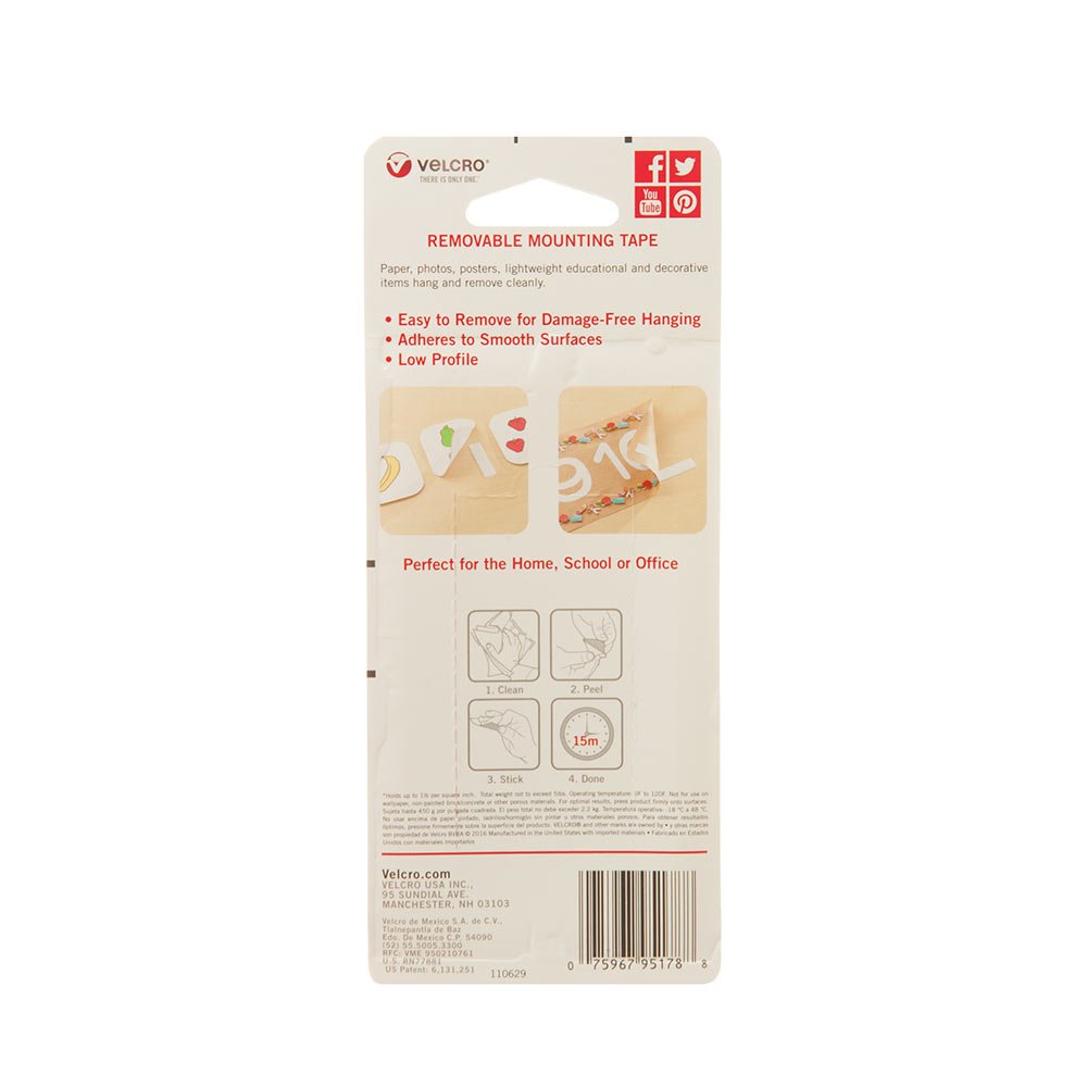 VELCRO Brand “VELCRO Brand – Cinta de montaje extraíble, decoración sin daños, rollo de 18″ x 34” (95178)
