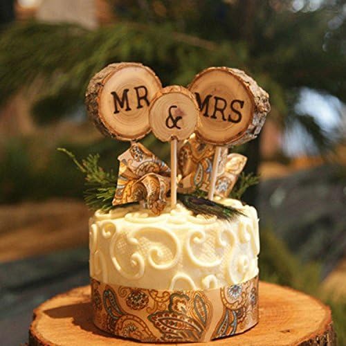 3 piezas Mr&Mrs Toppers Decoración de madera natural para tartas, elegante, rústico, boda, Mr Mrs Letra Topo para pareja, novia, fiesta,