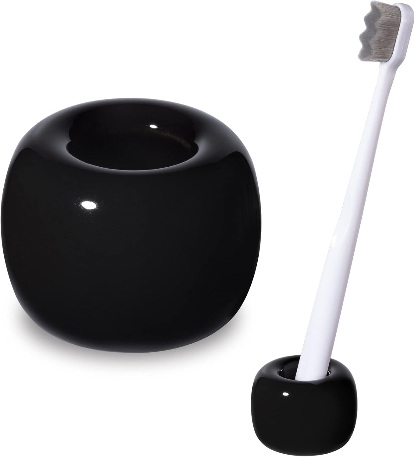 Urbanstrive Elegante soporte para cepillos de dientes de cerámica para encimeras de tocador de baño, color negro