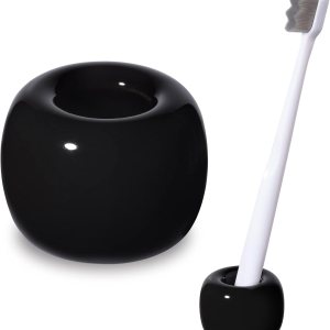 Urbanstrive Elegante soporte para cepillos de dientes de cerámica para encimeras de tocador de baño, color negro Urbanstrive Elegante soporte para cepillos de dientes de cerámica para encimeras de tocador de baño, color negro