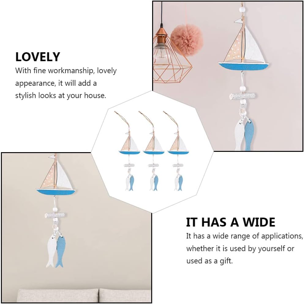 GANAZONO Decoración para el hogar, adorno de velero, 3 piezas de madera para colgar, decoración de pared para colgar en la puerta, decoración