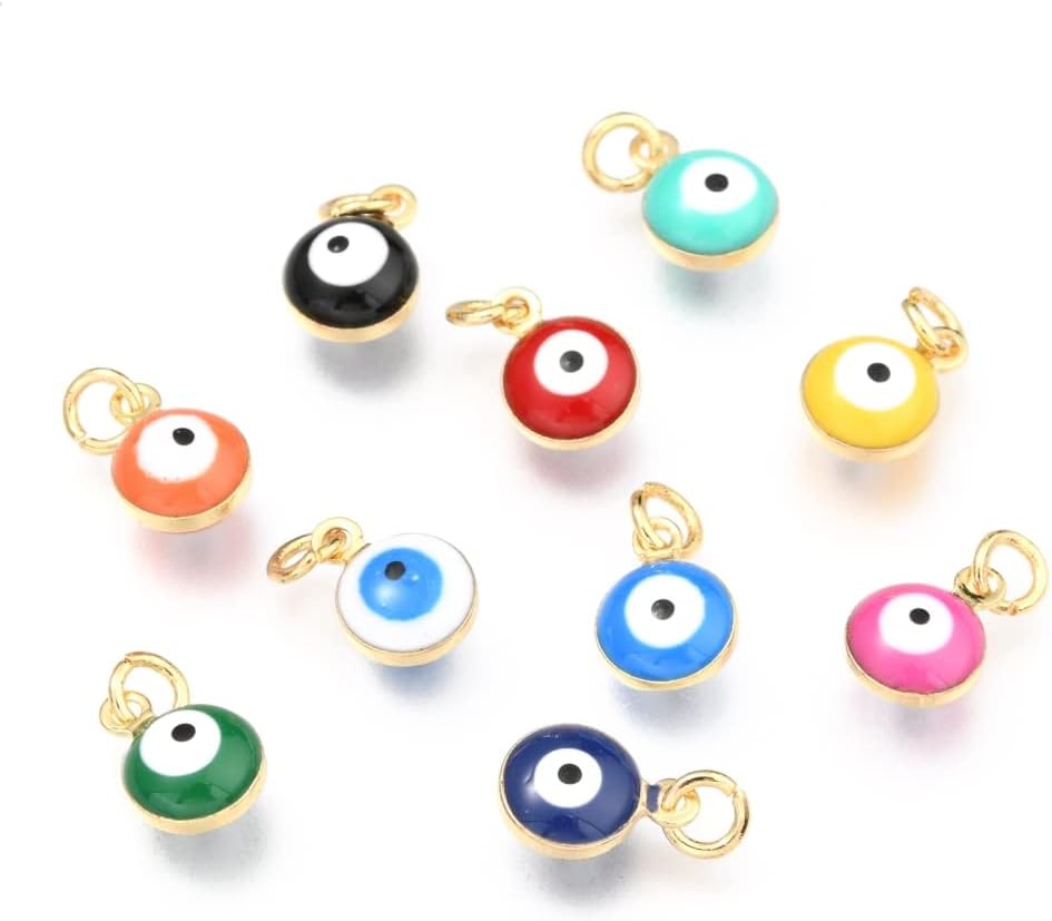 DanLingJewelry 50 pcs Random Colors Evil Eye Charms Double-Sided Evil Eye Pendant Charm Colorful Enamel Eye Charm for Jewelry Making