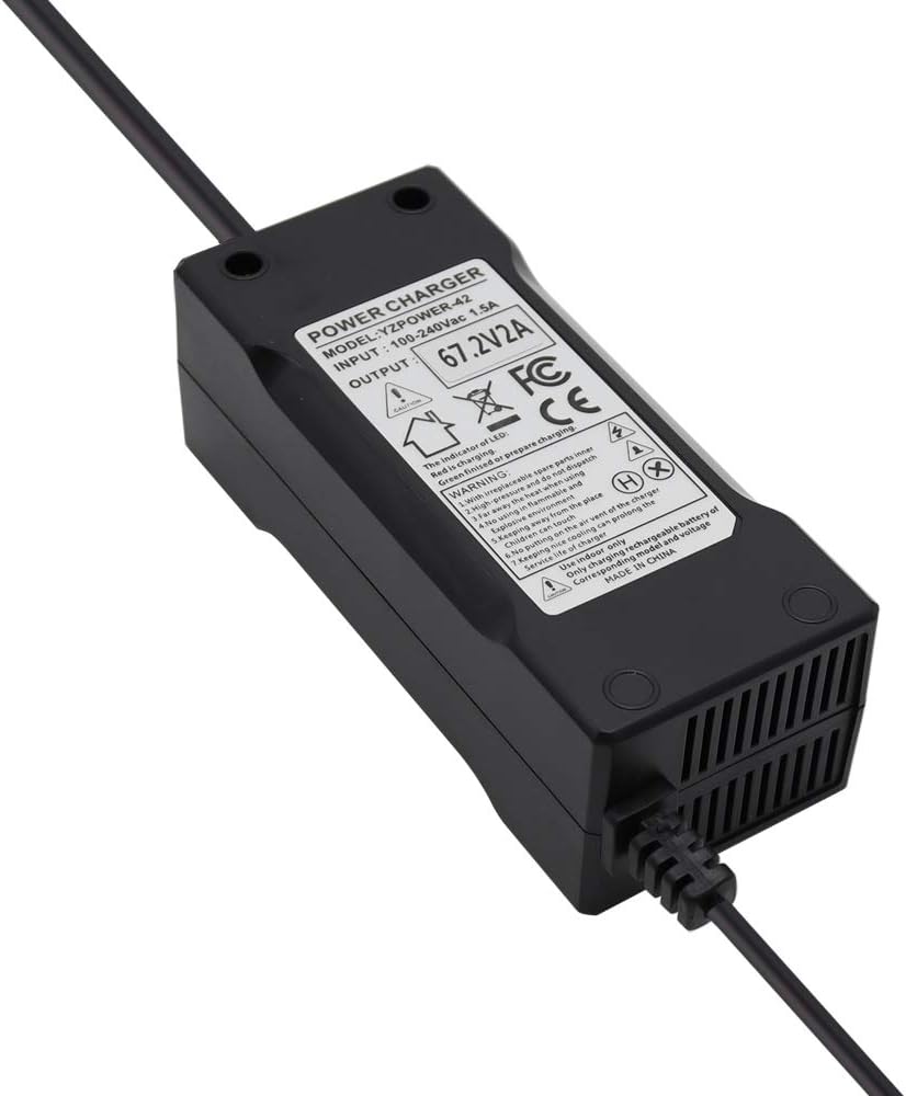 Abakoo Cargador de batería de litio de 60 V Salida 67.2V 2A para 16S 57.6V 59.2V 64V Paquete de baterías de litio DC 5.5mm2.0.039 in0.098 in Plug
