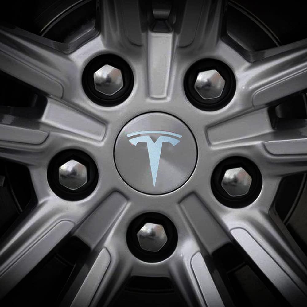 Calcomanías adhesivas con logotipo en T para llanta de rueda de tapa central, 5 piezas compatibles con Tesla Model 3 e Y plateado