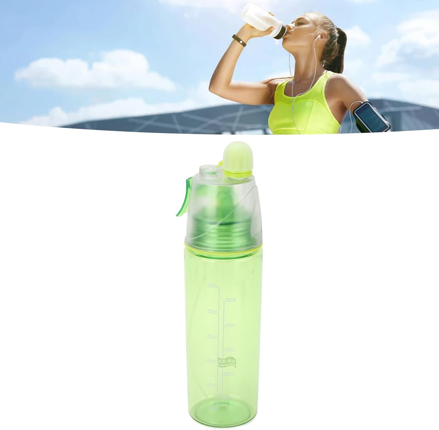 HEITIGN Botella de spray de agua, botella de bebida, botella de deportes, botella de agua, botella de agua de niebla, botella de spray de agua,