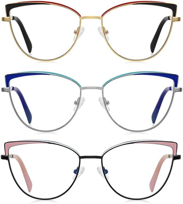 Paquete de 3 lentes de lectura progresivos multienfoque con borde de metal para mujer, con bloqueo de luz azul