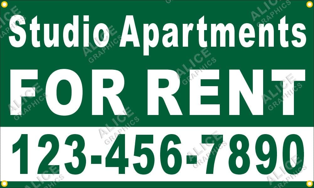 Letrero impreso personalizado de 28 x 46 pulgadas para apartamentos de estudio con tu número de teléfono (diseño #8), cambio de texto existente