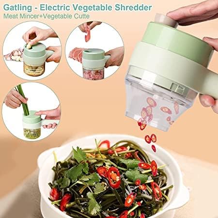 Juego de cortadores de verduras eléctricos de mano 4 en 1, triturador de ajo inalámbrico portátil, prensa de ajo y rebanadora, mini procesador