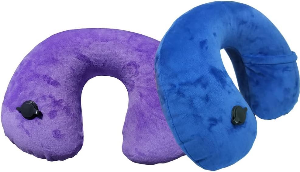 Paquete de 2 almohadas inflables ultraligeras para el cuello de viaje, almohada de cuello compacta de viaje en forma de U, soporte para el cuello