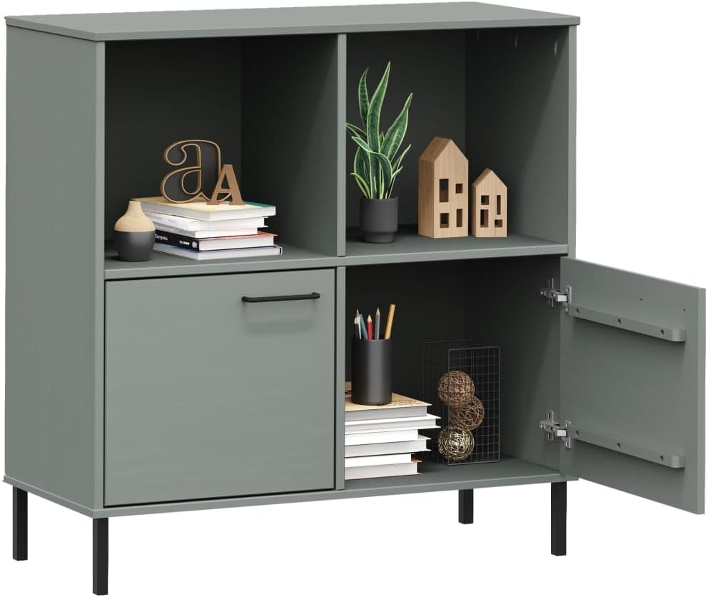 Estantería con patas de metal, estante de almacenamiento de cubo, estantería para dormitorio, cuenta con 2 puertas, cuenta con asas de metal, para