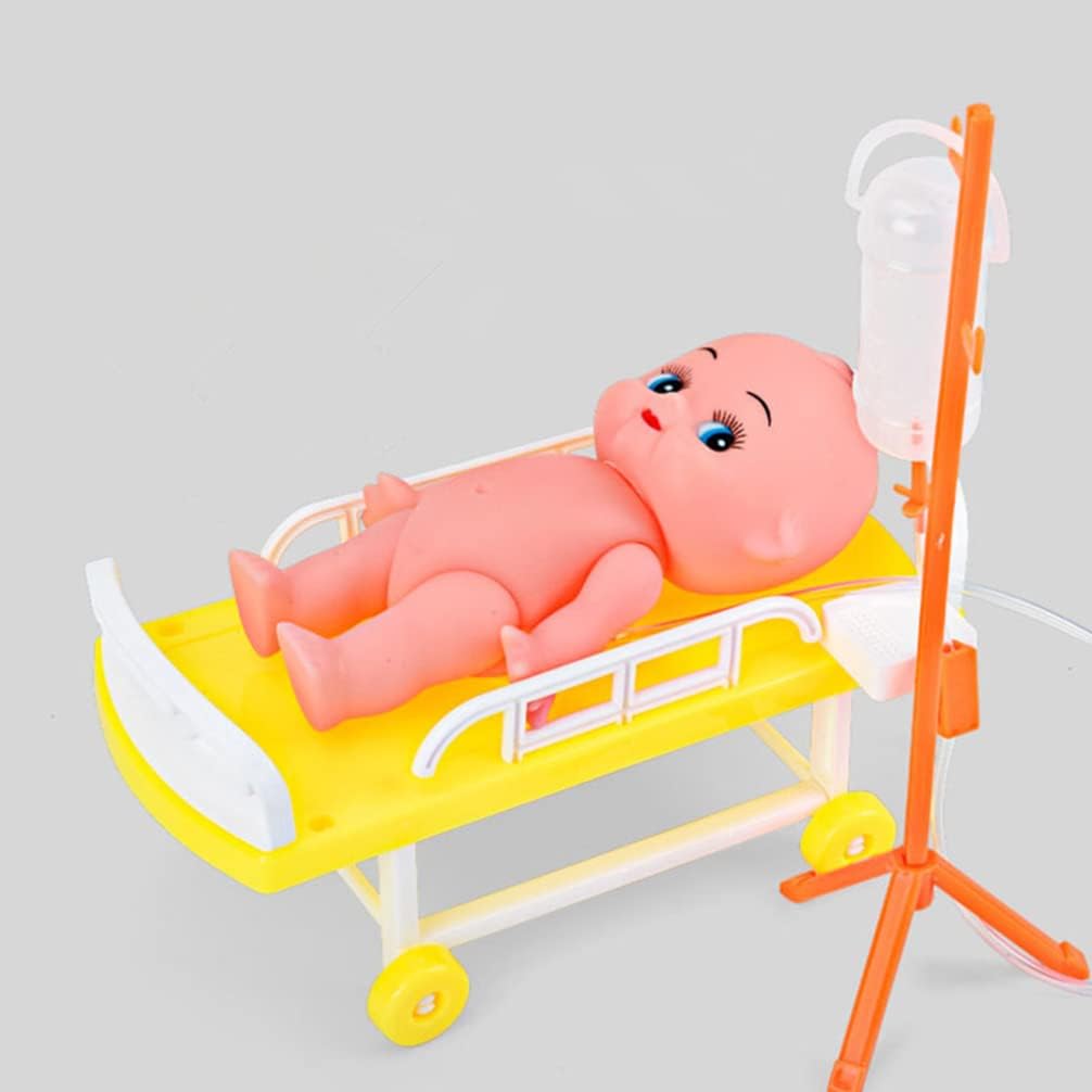 Zerodeko Decoración del hogar, 1 juego para niños, equipo de juego de simulación, cama de hospital en miniatura y botella de infusión modelo, juego