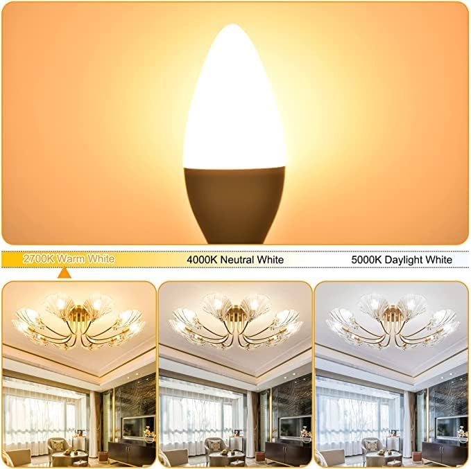 comzler Paquete de 8 bombillas LED tipo candelabro E12, equivalente a 60 W, 2700 K, blanco cálido B11, lámpara E12 de base pequeña, tipo B, 600