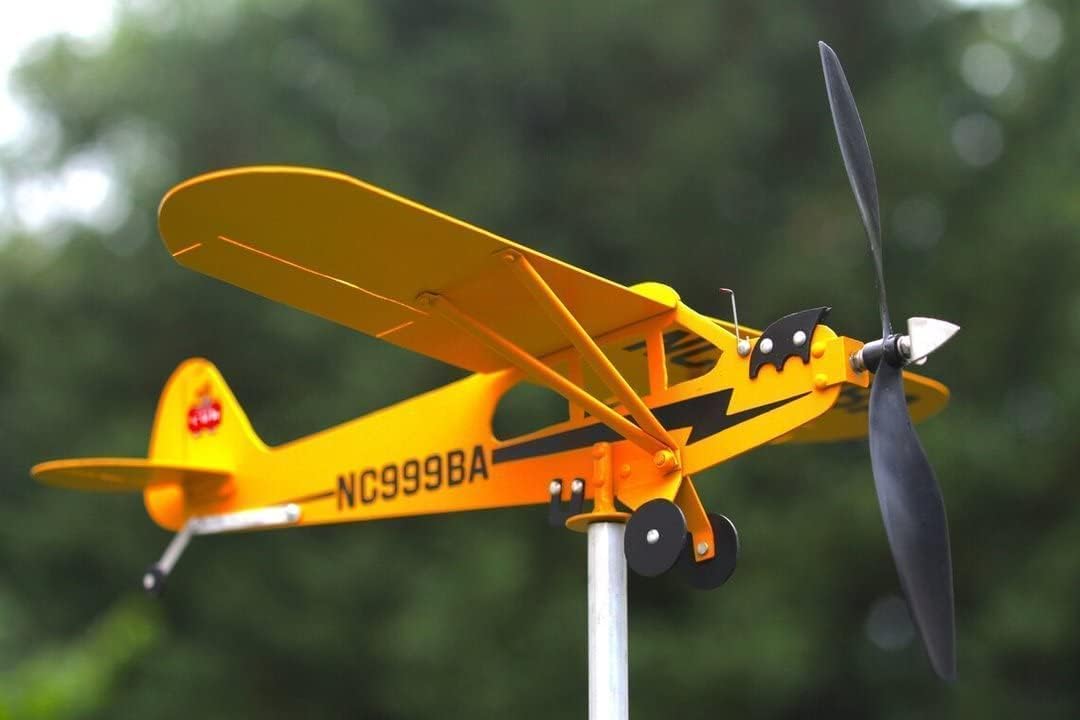 Generic Veleta flotante de avión Piper J3 Cub hecha a mano (1 unidad), veleta de avión, decoraciones de jardín geniales para hacer que tu jardín