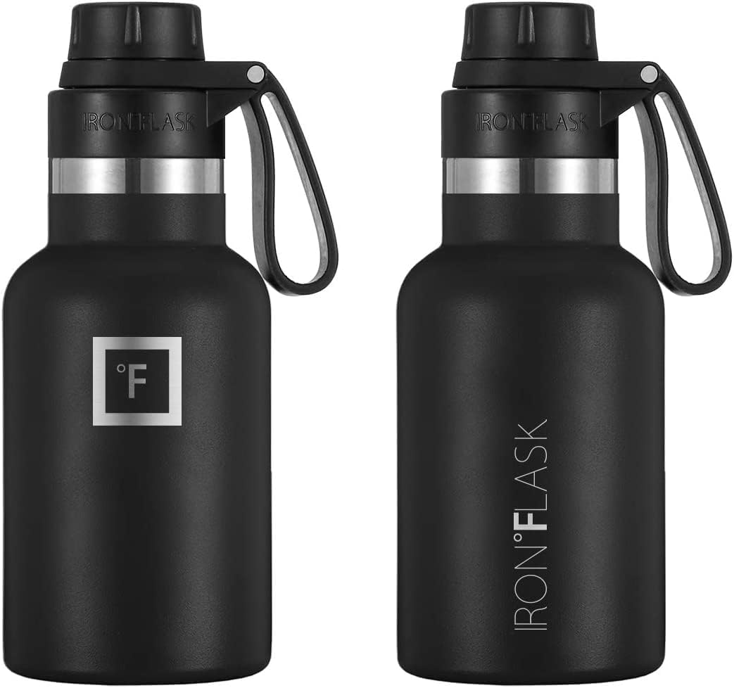 IRON FLASK – Botella de agua deportiva de 12 onzas, 16, 20, 24, 32, y 64 onzas, 3 tapas (tapa de boquilla), acero inoxidable aislado al vacío, frío,