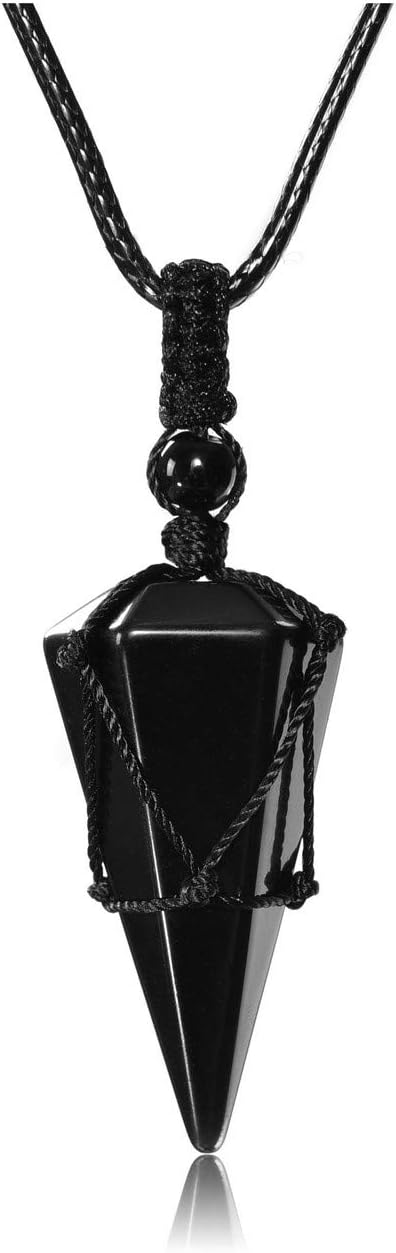 Jovivi – Collar de cristal de cuarzo natural, péndulo de radiestesia con punta hexagonal cristales curativos de adivinación, collar de piedra Reiki