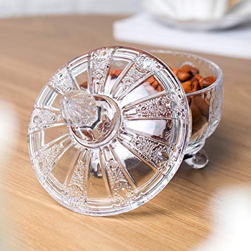Sizikato Plato de caramelo de cristal de alivio con tapa, decoración de boda caramelo buffet tarro de comida