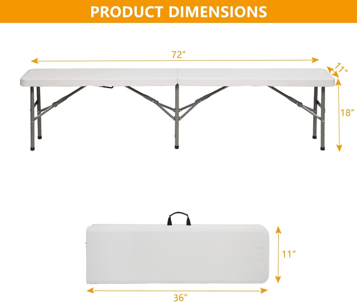VINGLI Paquete de 4 asientos plegables portátiles de plástico de 6 pies, banco plegable para deportes, fútbol asiento plegable para picnic, fiesta,