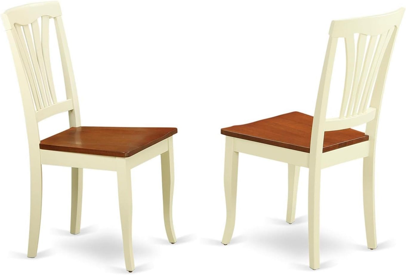 East West Furniture AVC-WHI-W Avon – Sillas de comedor de cocina  Sillas de asiento de madera maciza con respaldo de listones, juego de 2, suero de