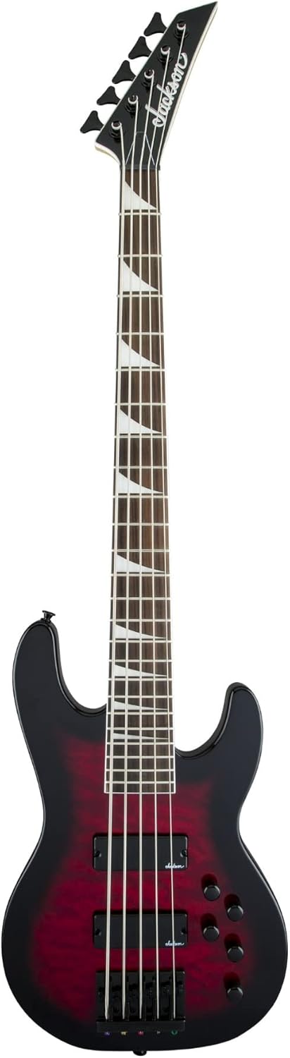 Jackson JS Series – Bajo de concierto de 5 cuerdas JS3VQ, explosión roja transparente, diapasón de amaranto