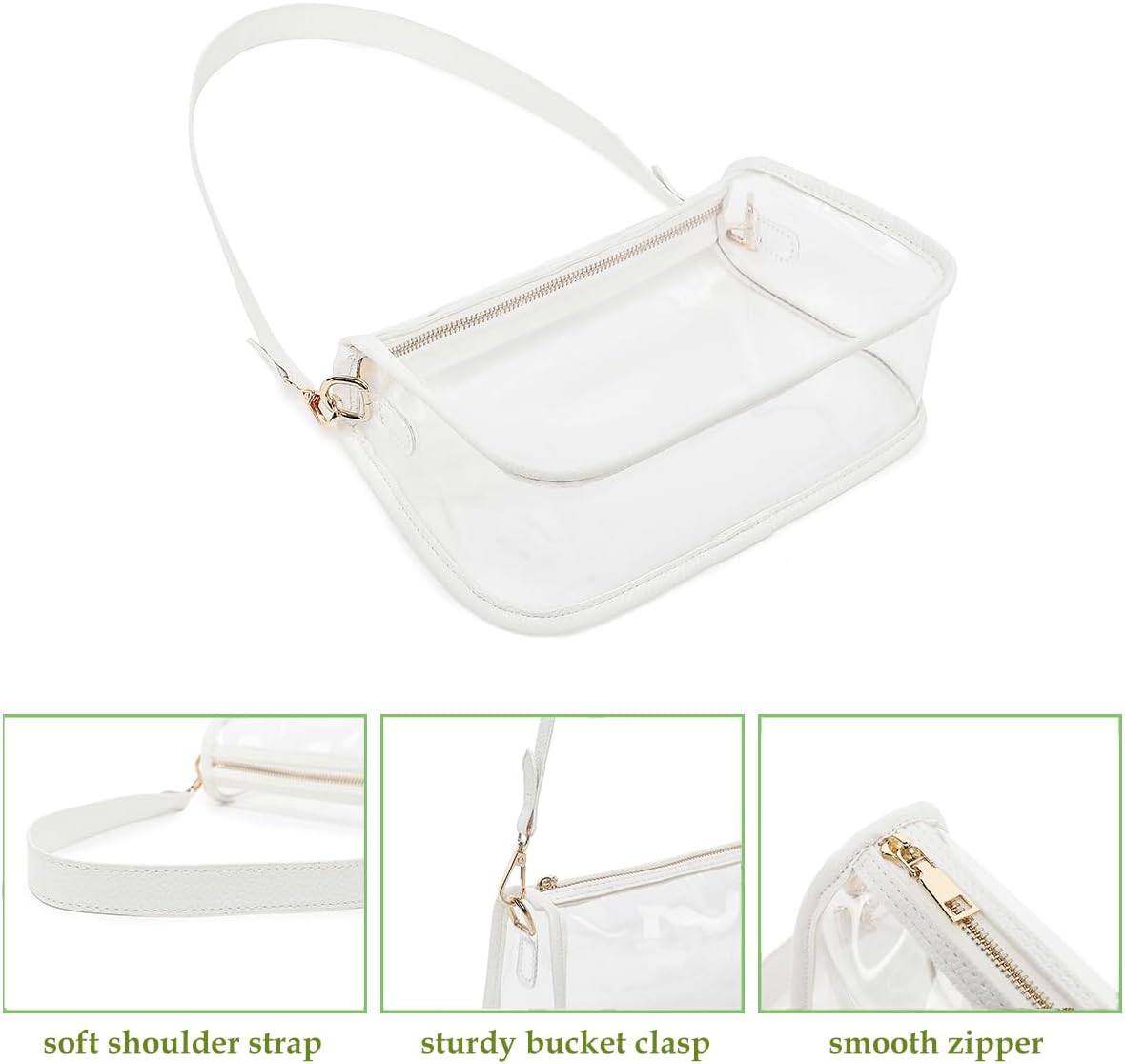 LOXOMU Bolso transparente aprobado para estadios, pequeño bolso cruzado transparente para mujer, bolso transparente para mujer