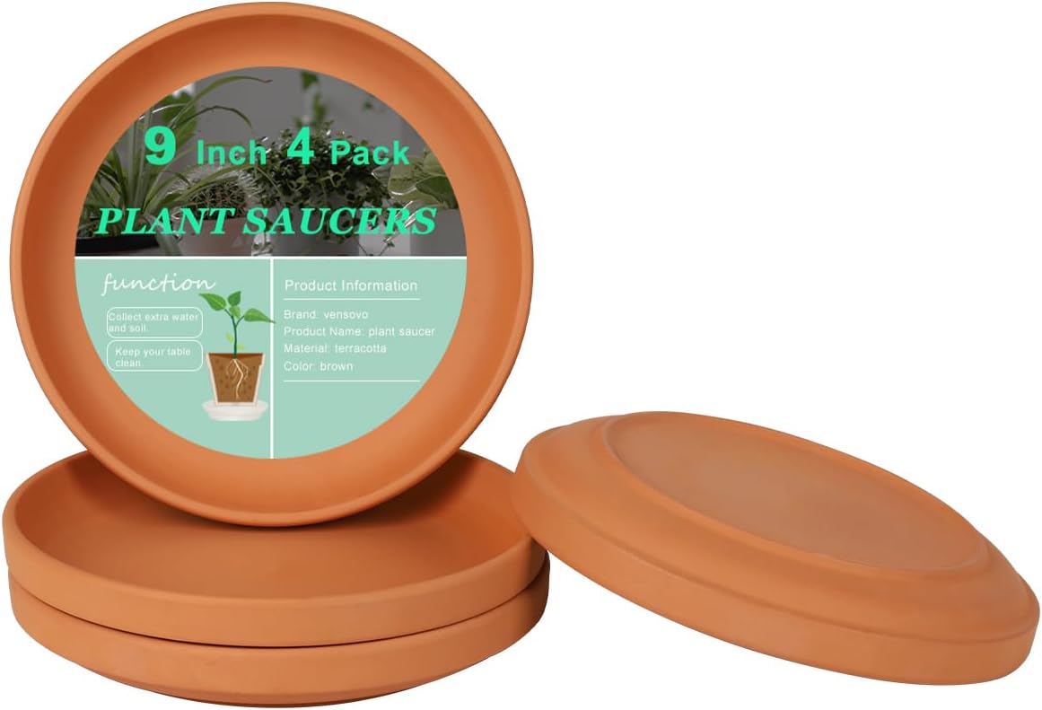Platillo grande de terracota de 9 pulgadas para plantas, 4 platillos grandes y redondos para macetas, bandejas grandes de arcilla perfectas para