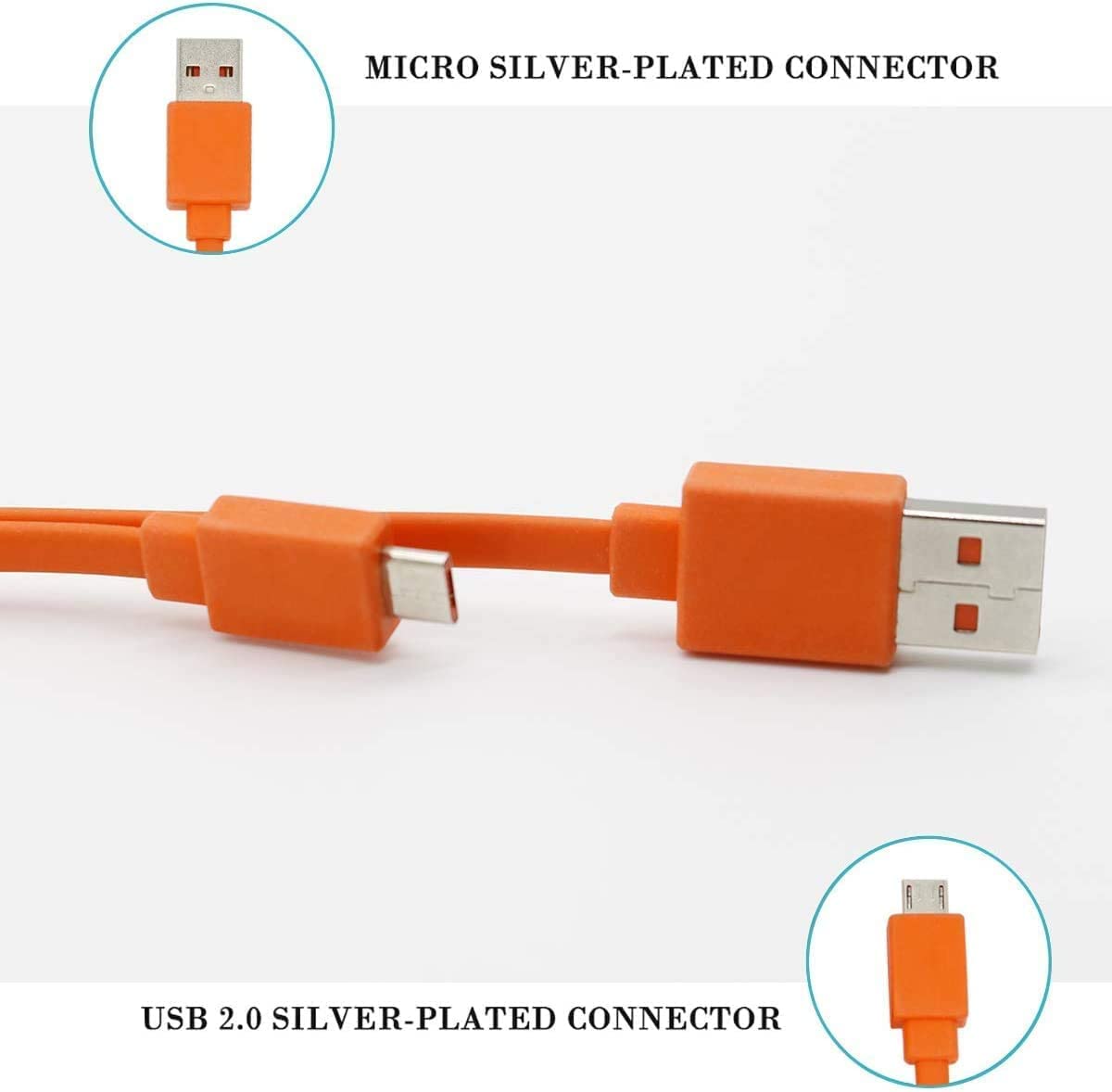 Cable de carga de carga rápida USB para auriculares inalámbricos Bluetooth altavoz auricular – 0.65 pies y naranja