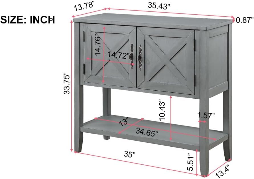 APATEN Mesa consola de madera de 35 pulgadas de ancho con estante inferior y armario de 2 puertas, muebles elegantes para sala de estar, pasillo,