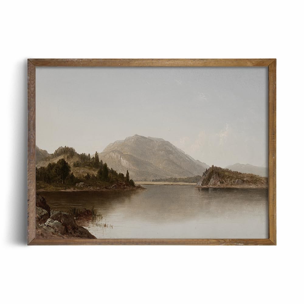 Farmhouse Still Life Picture Living Room – Lakeside House Nature Mountain Oil Painting – 11 x 14 Art Print- Rustic Vintage Decor for Bedroom – Art