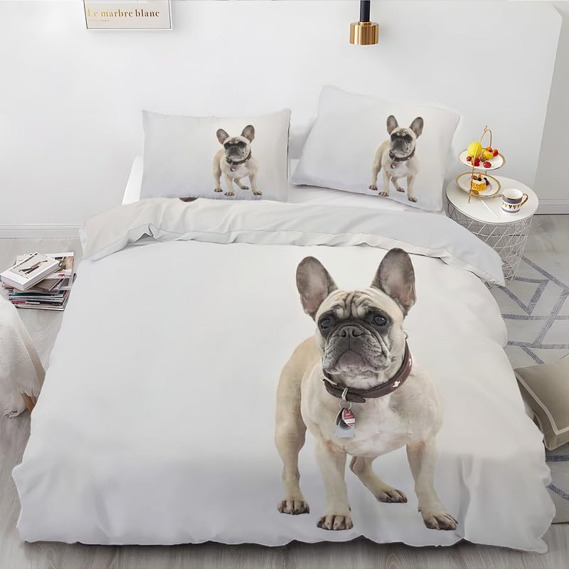 Juego de funda de edredón de bulldog francés caqui, tamaño Queen, con estampado de animales, funda de edredón de microfibra suave y 2 fundas de