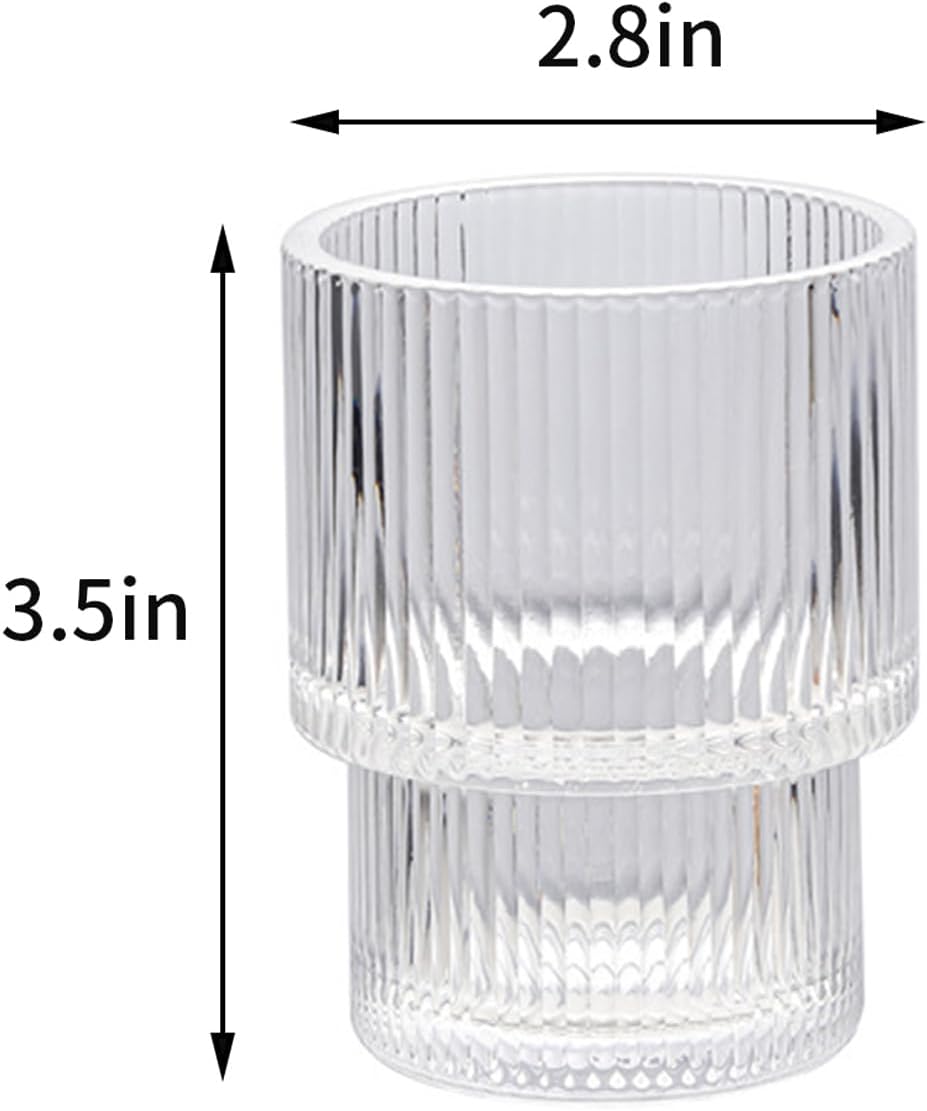XKXKKE Juego de 6 vasos de bebida acanalados de 7 onzas, vasos transparentes para café helado vintage, vasos altos de vidrio acanalado para cola de