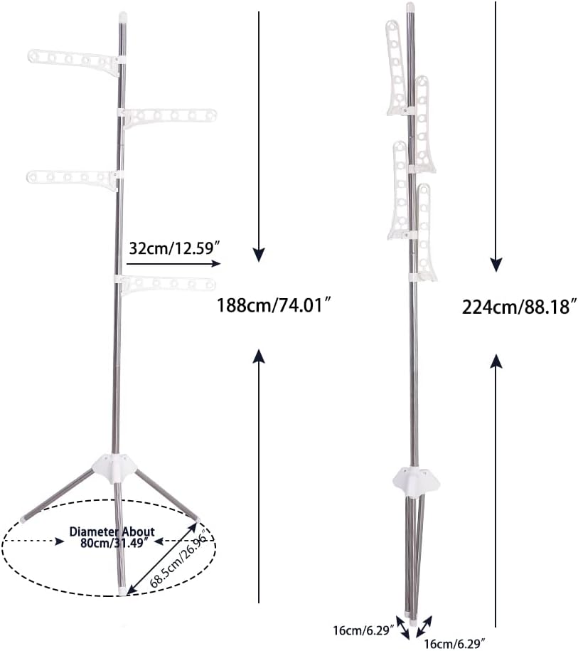 BAOYOUNI Estante plegable para secado de ropa, trípode plegable, colgador de abrigos, estante de almacenamiento de ropa, organizador portátil de