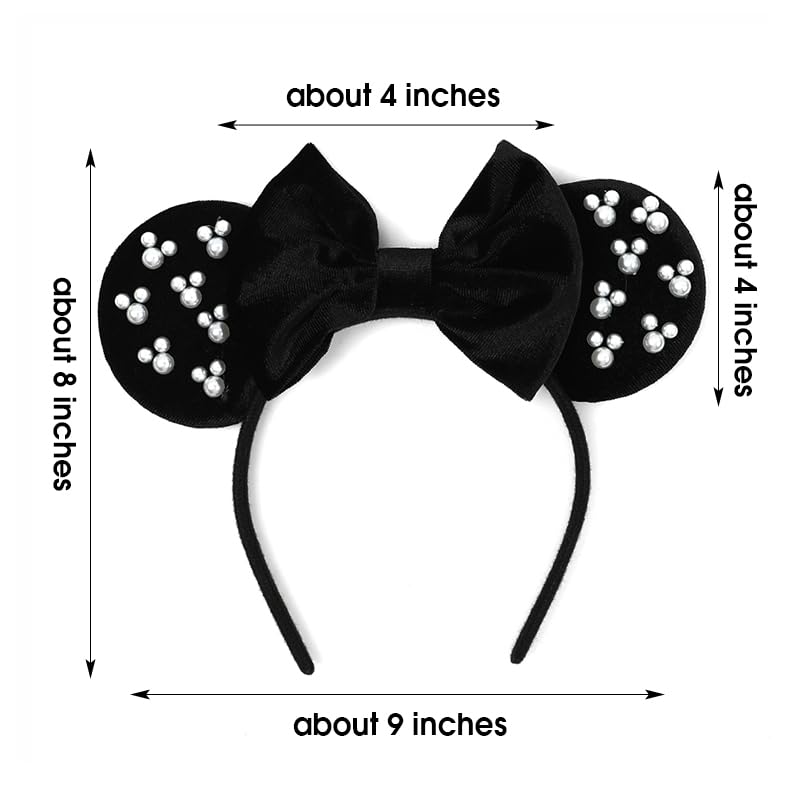 JIAHANG Diadema de terciopelo con orejas de ratón para el cabello, perlas negras, decoración de fiesta, disfraces, accesorios para el cabello para