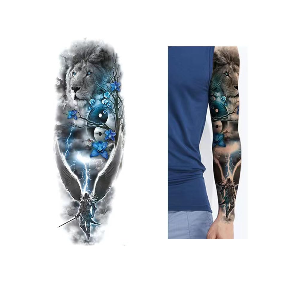 Tatuajes temporales de brazo completo, tatuajes temporales para hombres, tatuajes temporales impermeables de brazo completo, 4 hojas y tatuaje falso