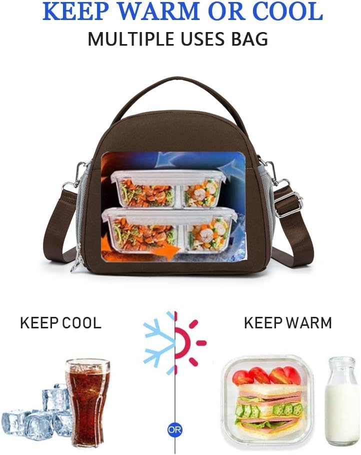 NOL Natural Organic Lifestyle Lunch Bag Insulated Cooler Bag for Women Nylon Waterproof Lightweight Lunch Box Organiser (Coffee)