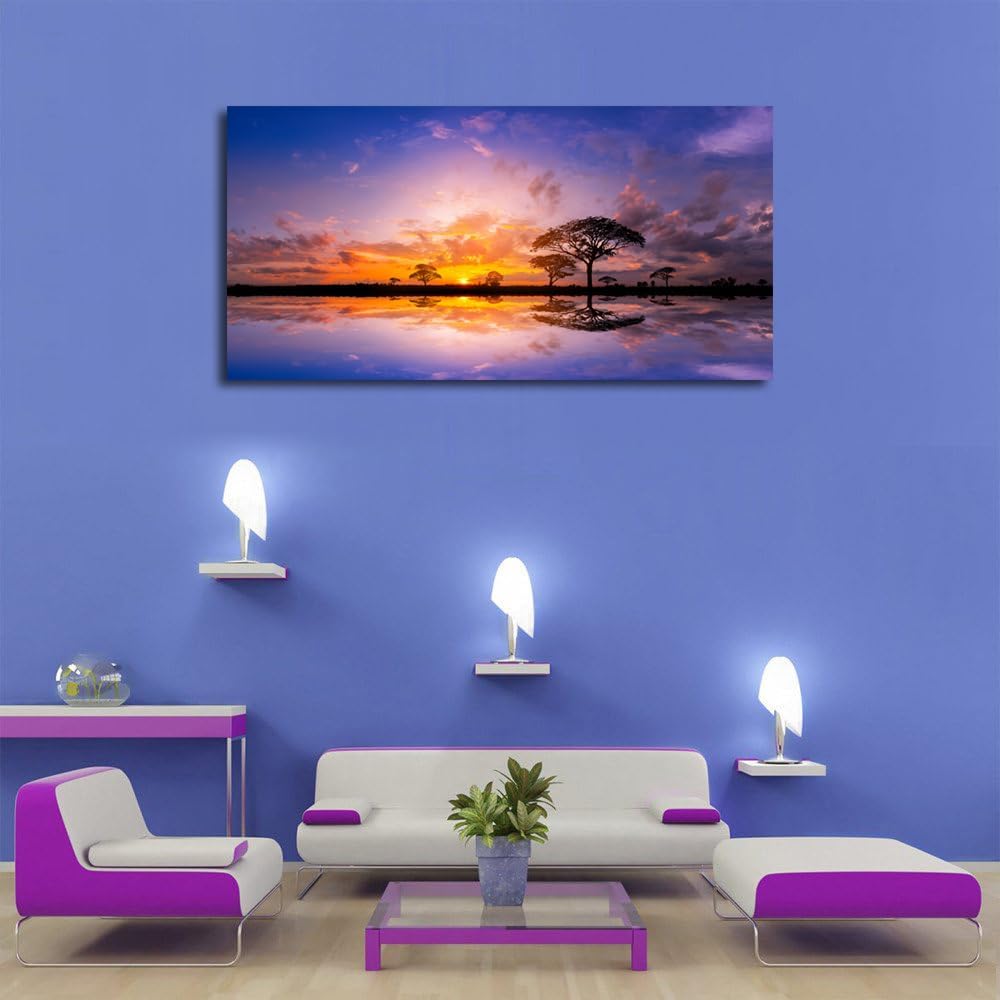 Aibonnly Lienzo decorativo para pared, 1 pieza, diseño de árbol, reflexión, paisaje, póster enmarcado y estirado, listo para colgar, para sala de