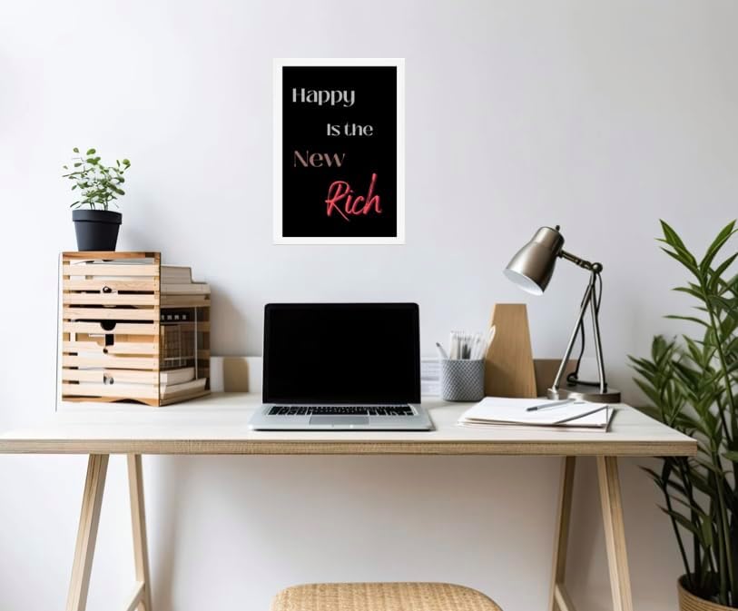 Happy is the New Rich – Arte de pared impreso de 11 x 17 pulgadas, arte de pared motivacional con citas positivas, póster inspirador, decoración de