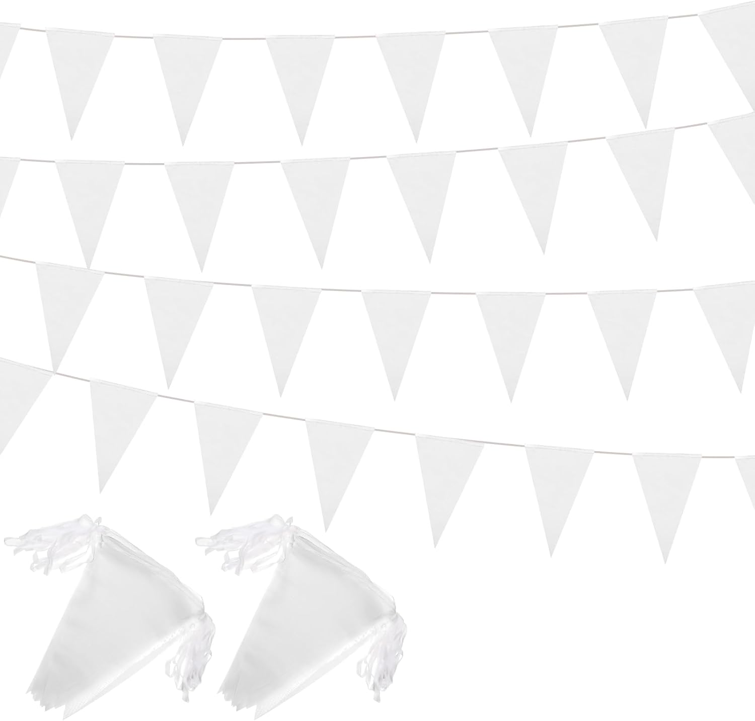 Panelee Banderines en blanco de 300 pies para colgar de 180 piezas, guirnalda de banderines triangulares para gran apertura, carnaval, fiesta de