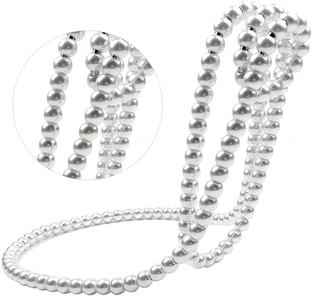 (blanco) Creativo collar de perlas artificiales flotante Estante de vino Metal Soporte de botella de vino Soporte de exhibición de vino para barras