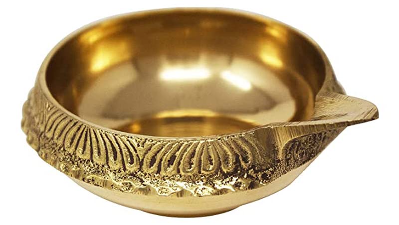 Crafts of India – Juego de 4 piezas de Kuber Diya para Diwali, lámpara de aceite de latón virgen hecha a mano para Deepawali Pooja, Vilakku para