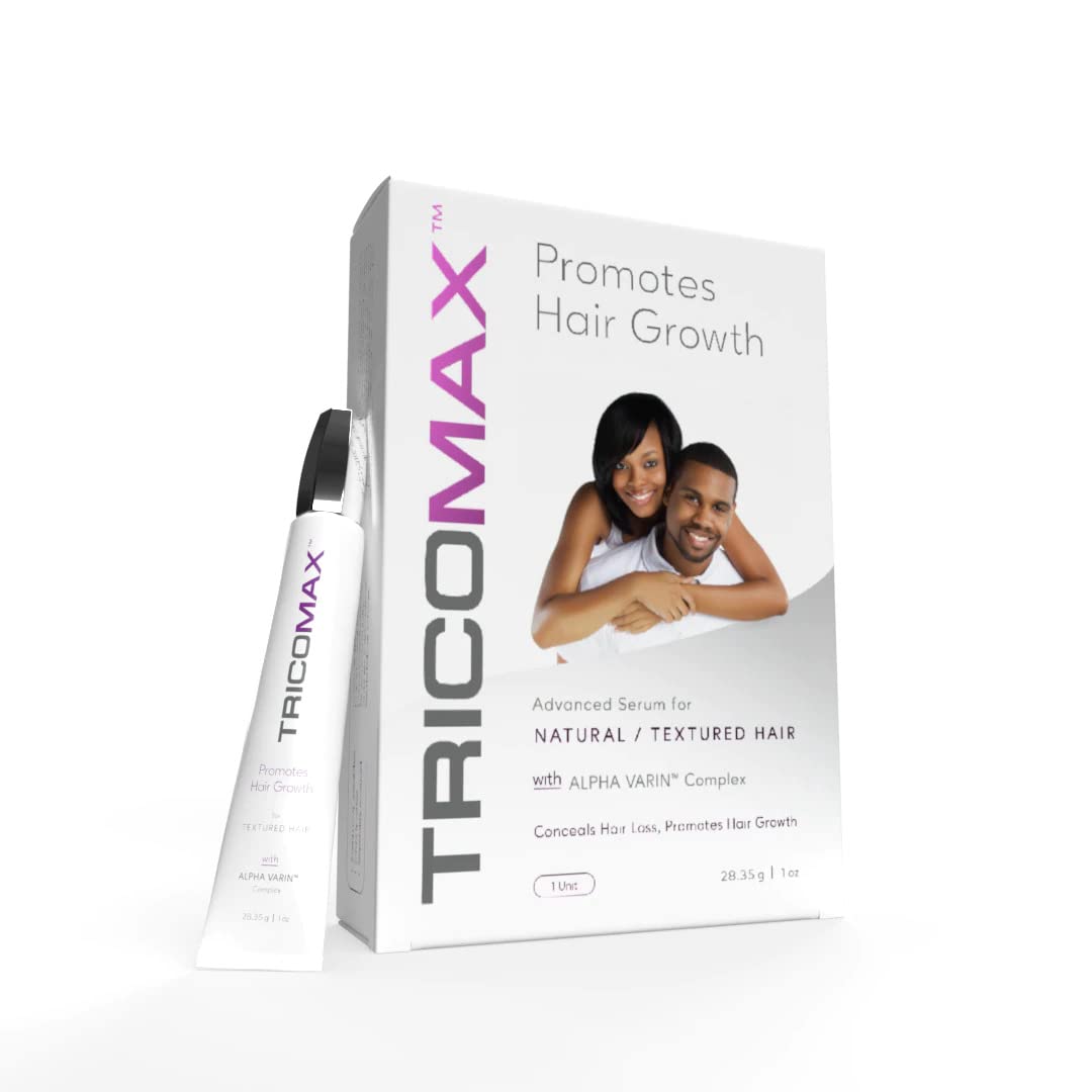 Tricomax Suero de crecimiento para cabello texturizado 1 oz – Complejo ALPHA VARIN con extracto de cáñamo curativo – Promueve el crecimiento y el