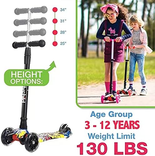 Patinetes para niños de 3 ruedas para niños y niñas pequeñas, 4 alturas ajustables, inclinación para conducir, cubierta extra ancha, ruedas