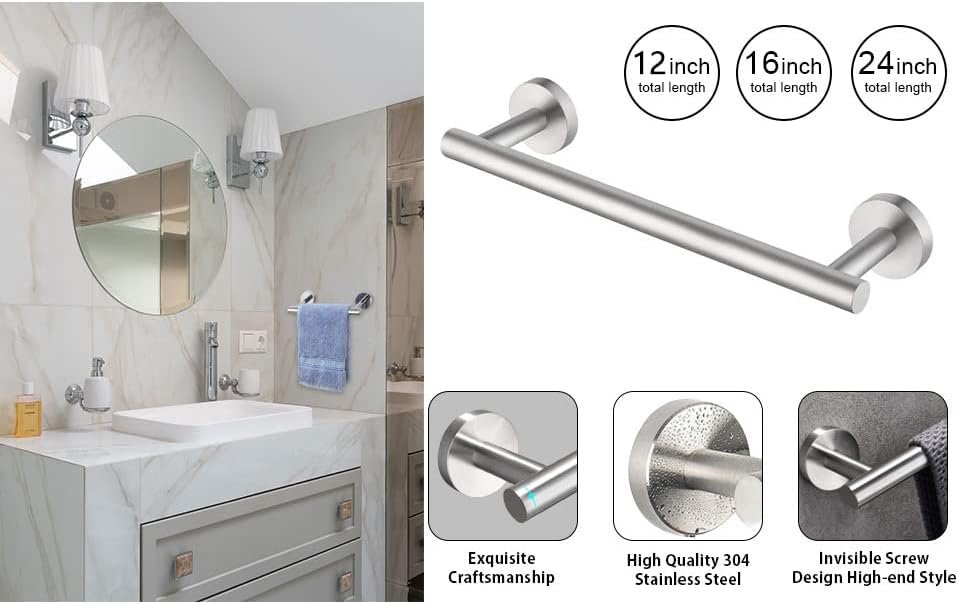 Toallero de 24 pulgadas, estante de baño resistente al óxido, grueso SUS 304 de aspecto moderno de acero inoxidable (níquel cepillado, 24 pulgadas)