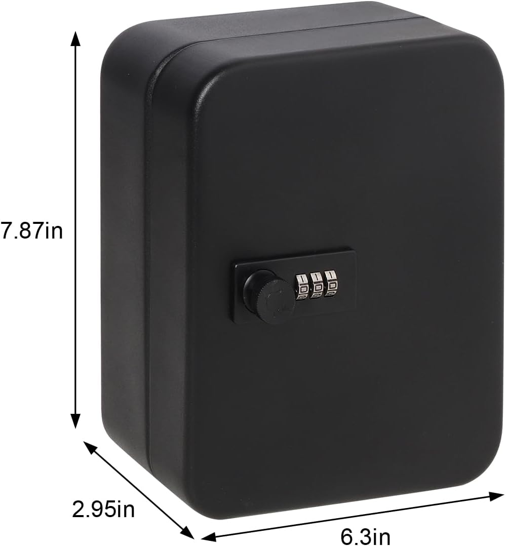 Kasten Soporte de pared para gabinete de llaves con cerradura de combinación, caja organizadora de llaves con 20 ganchos para llaves, 7.87 x 6.30 x