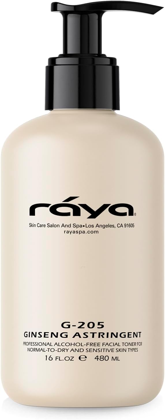 RAYA Ginseng Astringent con AHA 16 oz (G-205)  Tónico facial glicólico suave para piel seca y sensible  Ayuda a apretar los poros, suavizar la tez y
