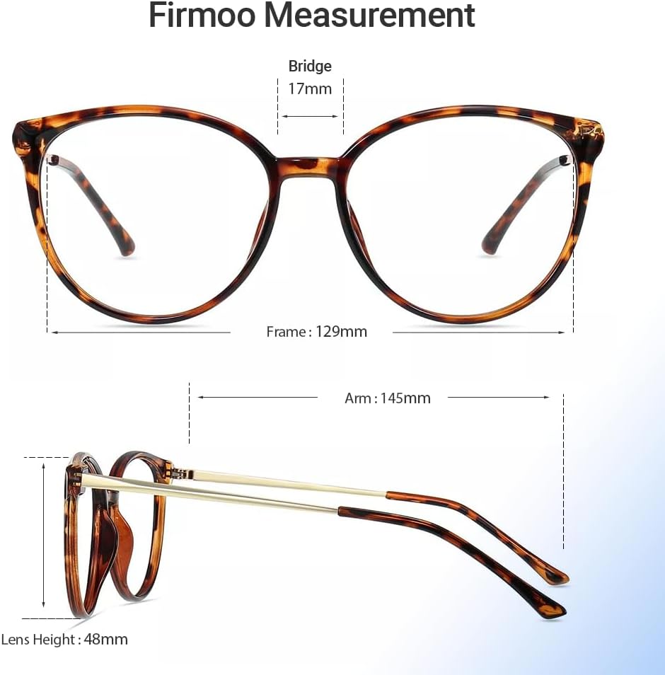 Firmoo Lentes de gran tamaño con bloqueo de luz azul para mujereshombres, antirreflejos, antifatiga ocular, elegantes gafas redondas para