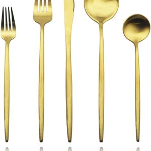 JASHII Juego de cubiertos de acero inoxidable dorado mate, juego de cubiertos de oro, servicio para 4, juego de vajilla para el hogar y restaurante. JASHII Juego de cubiertos de acero inoxidable dorado mate, juego de cubiertos de oro, servicio para 4, juego de vajilla para el hogar y restaurante.